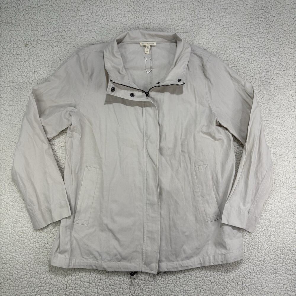 NWOT Eileen Fisher Beige Khaki Organic Cotton Woven Jacket Zip Bone Lightweight